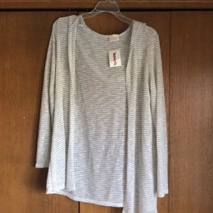 white and grey hooded cardigan